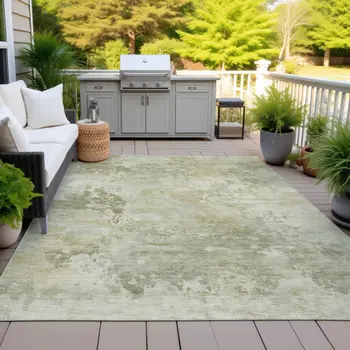 5' X 8' Sage And Beige Abstract Washable Indoor Outdoor Area Rug