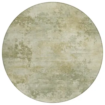 8' Sage And Beige Round Abstract Washable Indoor Outdoor Area Rug