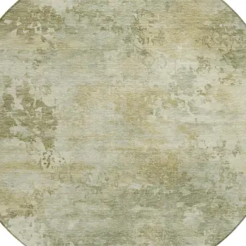 8' Sage And Beige Round Abstract Washable Indoor Outdoor Area Rug