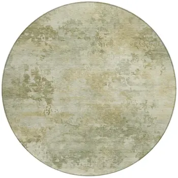 8' Sage And Beige Round Abstract Washable Indoor Outdoor Area Rug