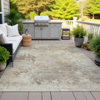 3' X 5' Tan And Beige Abstract Washable Indoor Outdoor Area Rug