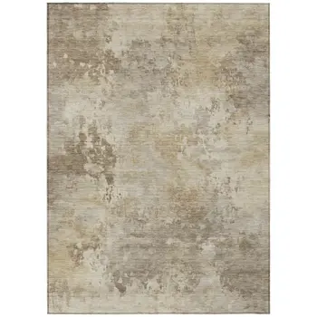 3' X 5' Tan And Beige Abstract Washable Indoor Outdoor Area Rug