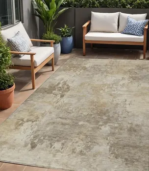 5' X 8' Tan And Beige Abstract Washable Indoor Outdoor Area Rug
