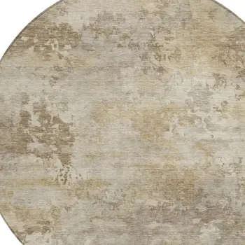 8' Tan And Beige Round Abstract Washable Indoor Outdoor Area Rug