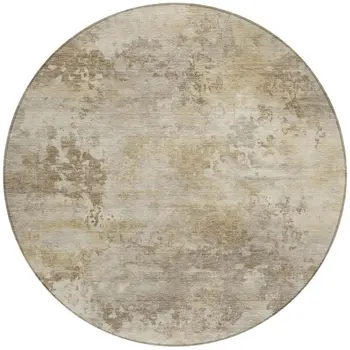 8' Tan And Beige Round Abstract Washable Indoor Outdoor Area Rug