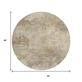 8' Tan And Beige Round Abstract Washable Indoor Outdoor Area Rug