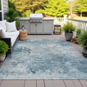 3' X 5' Teal Blue And Beige Abstract Washable Indoor Outdoor Area Rug
