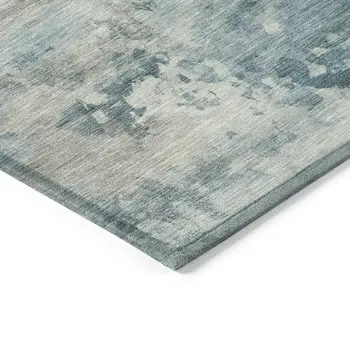 3' X 5' Teal Blue And Beige Abstract Washable Indoor Outdoor Area Rug
