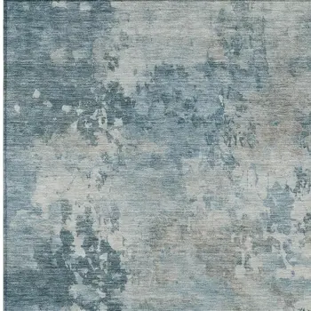9' X 12' Teal Blue And Beige Abstract Washable Indoor Outdoor Area Rug