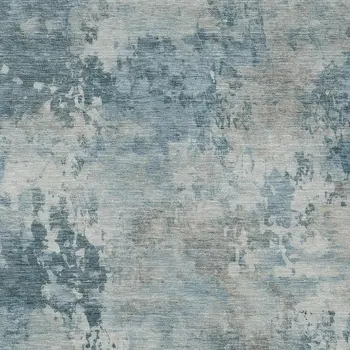 10' X 14' Teal Blue And Beige Abstract Washable Indoor Outdoor Area Rug