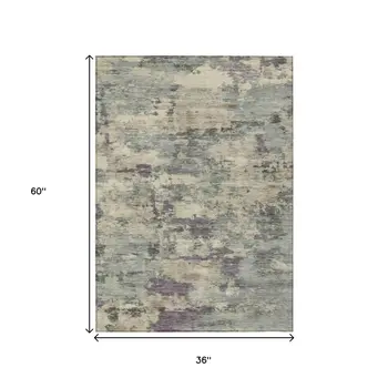 3' X 5' Sage Gray And Plum Abstract Washable Indoor Outdoor Area Rug