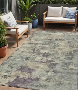5' X 8' Sage Gray And Plum Abstract Washable Indoor Outdoor Area Rug