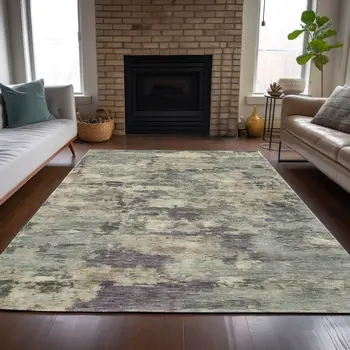 5' X 8' Sage Gray And Plum Abstract Washable Indoor Outdoor Area Rug