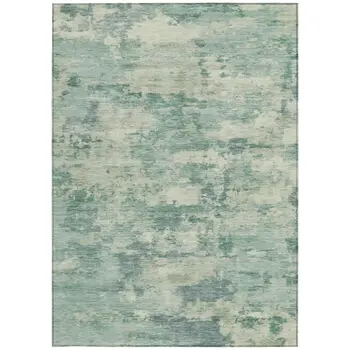 5' X 8' Teal Blue Linen And Pale Aqua Abstract Washable Indoor Outdoor Area Rug