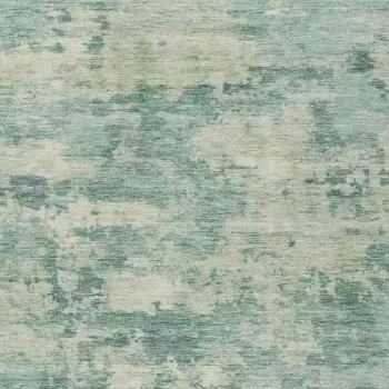 8' X 10' Teal Blue Linen And Pale Aqua Abstract Washable Indoor Outdoor Area Rug