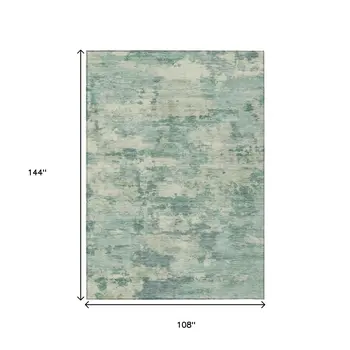 9' X 12' Teal Blue Linen And Pale Aqua Abstract Washable Indoor Outdoor Area Rug