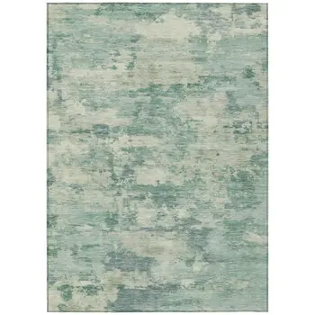 10' X 14' Teal Blue Linen And Pale Aqua Abstract Washable Indoor Outdoor Area Rug