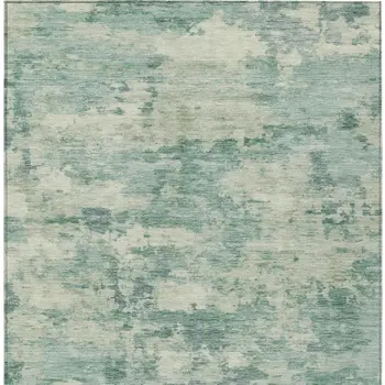 10' X 14' Teal Blue Linen And Pale Aqua Abstract Washable Indoor Outdoor Area Rug
