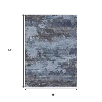 3' X 5' Blue And Charcoal Abstract Washable Indoor Outdoor Area Rug
