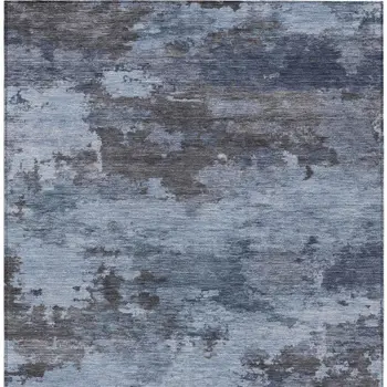 5' X 8' Blue And Charcoal Abstract Washable Indoor Outdoor Area Rug