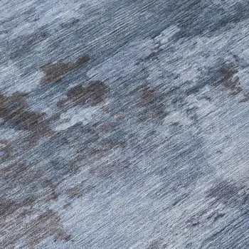 8' Blue And Charcoal Round Abstract Washable Indoor Outdoor Area Rug
