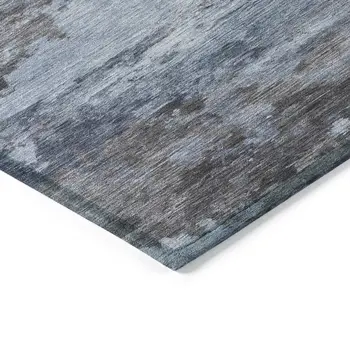 10' X 14' Blue And Charcoal Abstract Washable Indoor Outdoor Area Rug