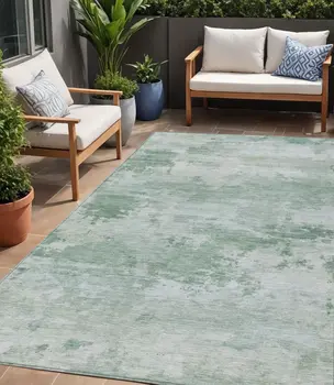 5' X 8' Mint Green And Pale Aqua Abstract Washable Indoor Outdoor Area Rug