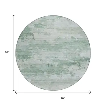 8' Mint Green And Pale Aqua Round Abstract Washable Indoor Outdoor Area Rug