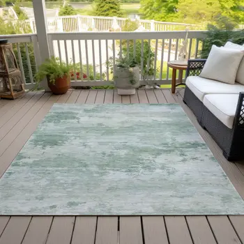 8' X 10' Mint Green And Pale Aqua Abstract Washable Indoor Outdoor Area Rug