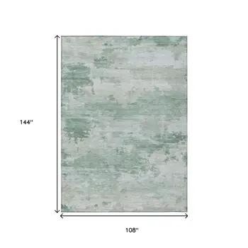 9' X 12' Mint Green And Pale Aqua Abstract Washable Indoor Outdoor Area Rug