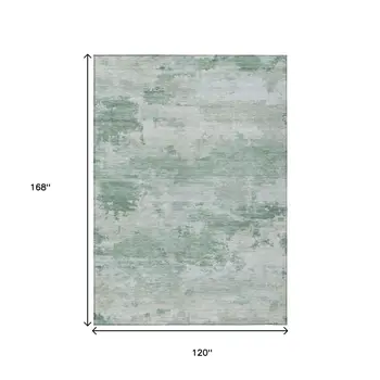 10' X 14' Mint Green And Pale Aqua Abstract Washable Indoor Outdoor Area Rug