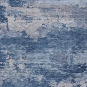3' X 5' Navy Blue And Ivory Abstract Washable Indoor Outdoor Area Rug