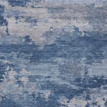 3' X 5' Navy Blue And Ivory Abstract Washable Indoor Outdoor Area Rug