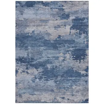 5' X 8' Navy Blue And Ivory Abstract Washable Indoor Outdoor Area Rug