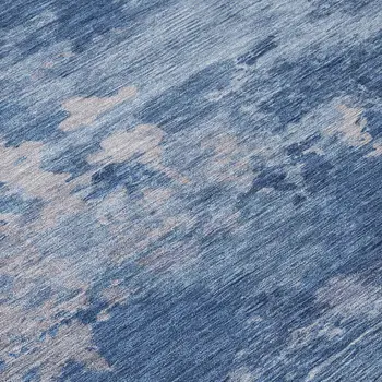 8' Navy Blue And Ivory Round Abstract Washable Indoor Outdoor Area Rug