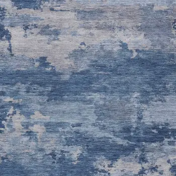 8' X 10' Navy Blue And Ivory Abstract Washable Indoor Outdoor Area Rug