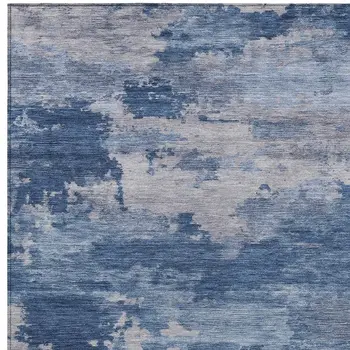 9' X 12' Navy Blue And Ivory Abstract Washable Indoor Outdoor Area Rug