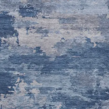 9' X 12' Navy Blue And Ivory Abstract Washable Indoor Outdoor Area Rug