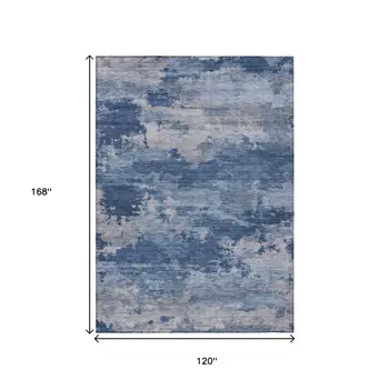10' X 14' Navy Blue And Ivory Abstract Washable Indoor Outdoor Area Rug