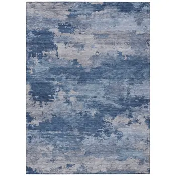 10' X 14' Navy Blue And Ivory Abstract Washable Indoor Outdoor Area Rug