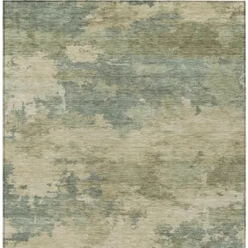 3' X 5' Pale Aqua And Khaki Abstract Washable Indoor Outdoor Area Rug