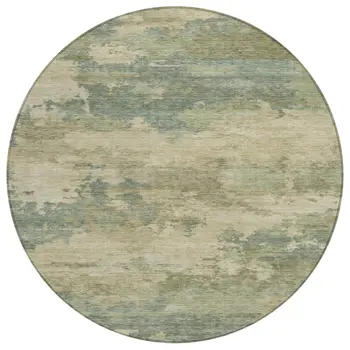 8' Pale Aqua And Khaki Round Abstract Washable Indoor Outdoor Area Rug