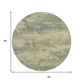 8' Pale Aqua And Khaki Round Abstract Washable Indoor Outdoor Area Rug