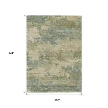 9' X 12' Pale Aqua And Khaki Abstract Washable Indoor Outdoor Area Rug