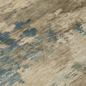 8' Teal Blue And Beige Round Abstract Washable Indoor Outdoor Area Rug