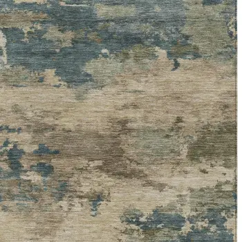 9' X 12' Teal Blue And Beige Abstract Washable Indoor Outdoor Area Rug
