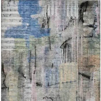 5' X 8' Blue Black And Copper Abstract Washable Indoor Outdoor Area Rug