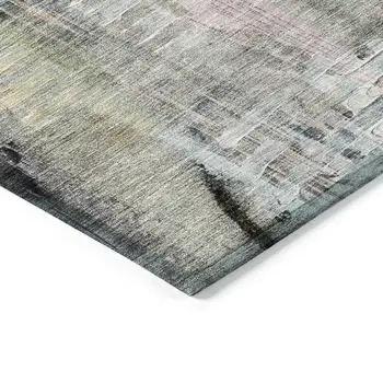 8' X 10' Blue Black And Copper Abstract Washable Indoor Outdoor Area Rug