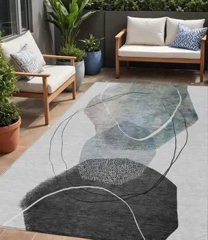 5' X 8' Ivory And Gray Abstract Washable Indoor Outdoor Area Rug
