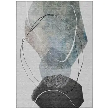8' X 10' Ivory And Gray Abstract Washable Indoor Outdoor Area Rug